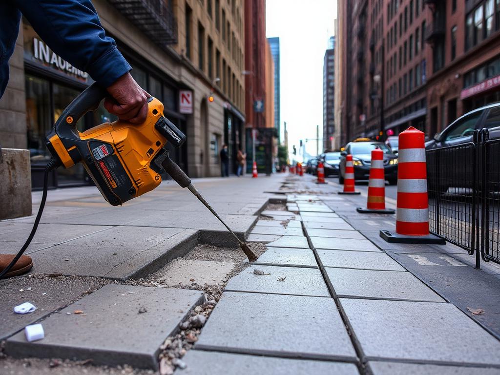 Concrete sidewalk repair in progress in New York City